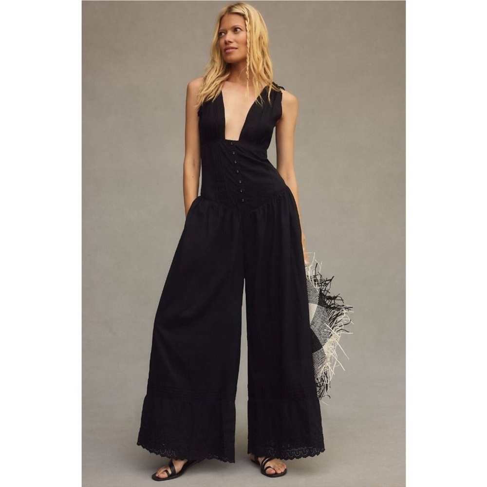 NWT Anthropologie Deep-V Button Front Wide  Leg Jumpsuit (COMING SOON!)